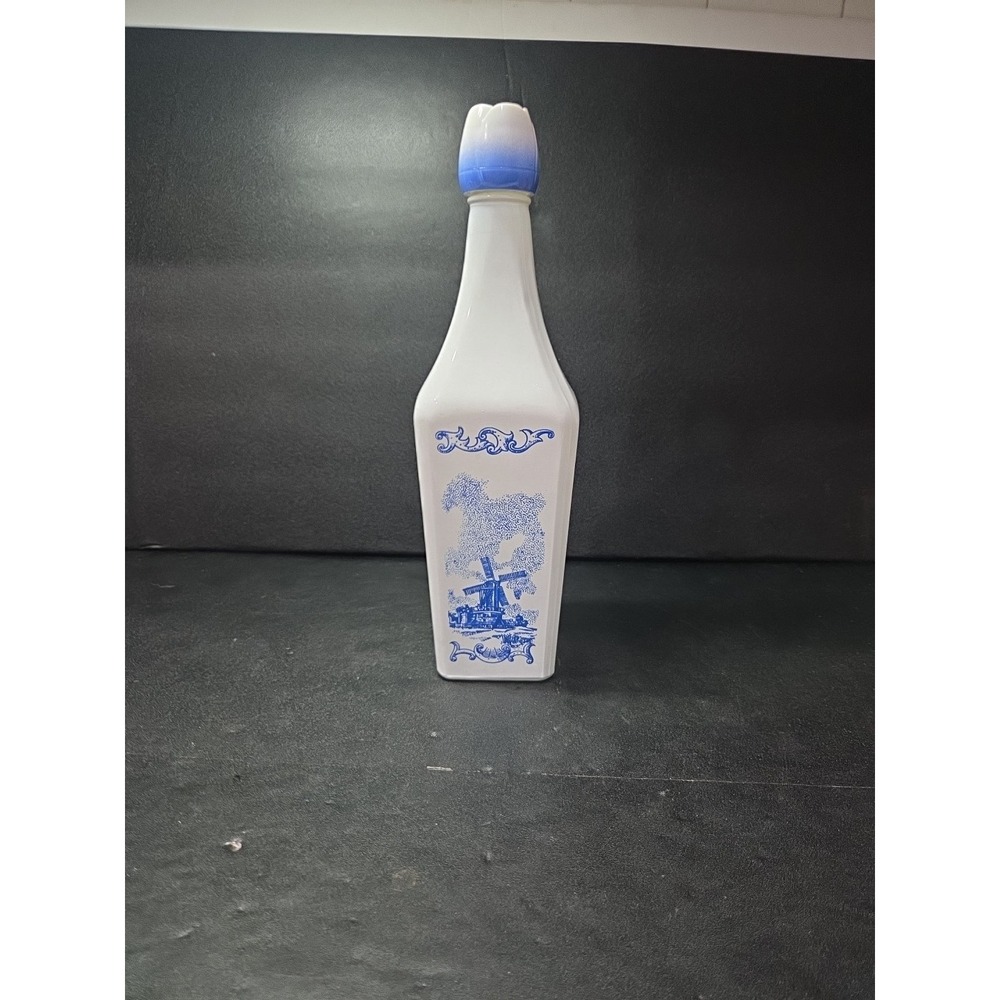 Vandermint Liquor Bottle Decanter, Blue White Windmill Glass, D-126 5886, 11.5"